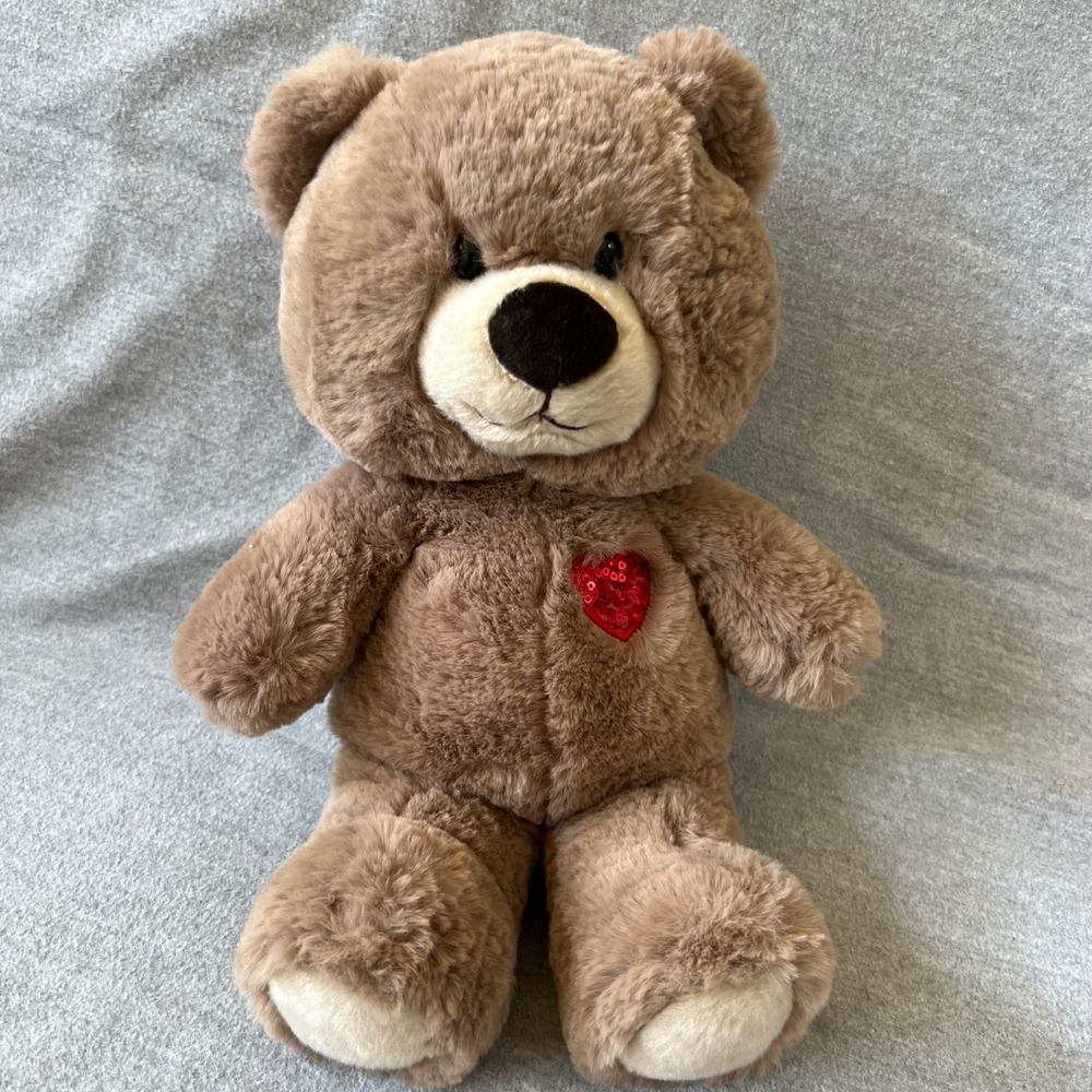 Aurora Oliver Brown Bear 14" Plush Teddy Red Sequin Heart Stuffed Animal Soft